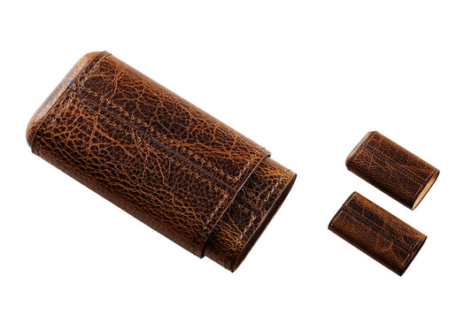 ANGELO - Case for 3 cigars - Cognac leather