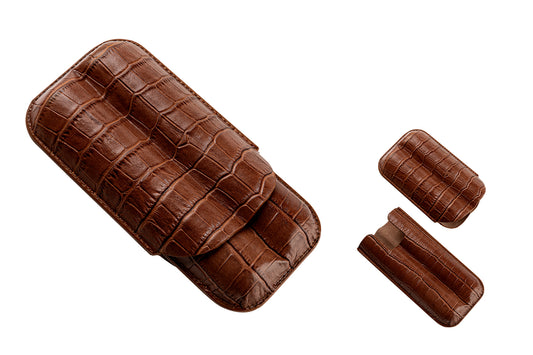Angelo - Case for 2 cigars - Brown Croc