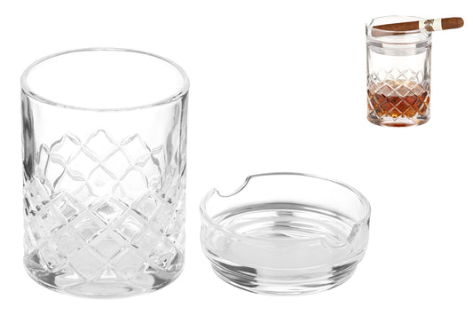 Angelo - Cigar ashtray - Glass + whiskey glass
